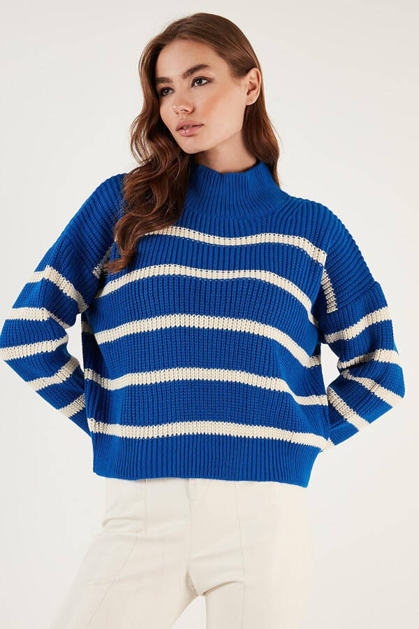 Striped Stand Collar Winter Sweater 4616118 - 12