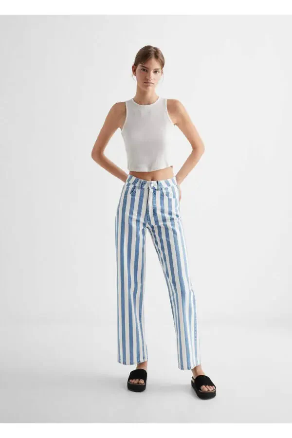Striped Straight Cut Jeans - 2