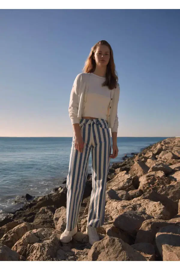 Striped Straight Cut Jeans - 5