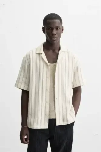 STRIPED TEXTURED SHIRT-Ecru - ZARA (1)