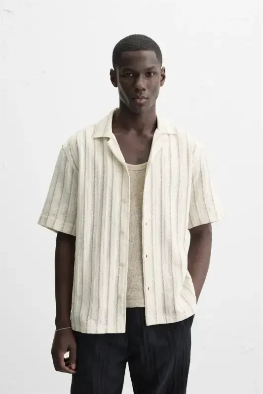 STRIPED TEXTURED SHIRT-Ecru - 2