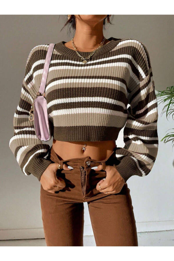 Striped Thessaloniki Knit Crop Women's Sweater - 11