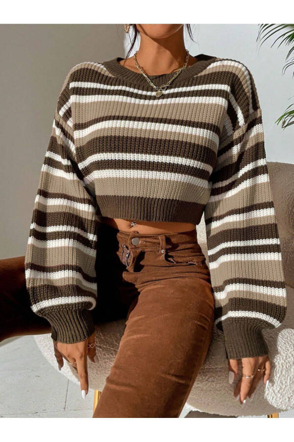 Striped Thessaloniki Knit Crop Women's Sweater - 7