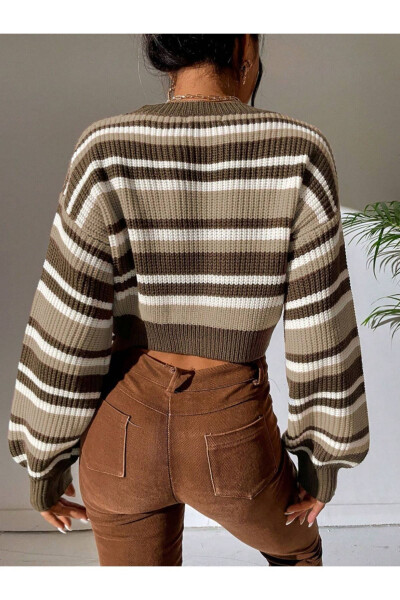 Striped Thessaloniki Knit Crop Women's Sweater - DIER MODA (1)