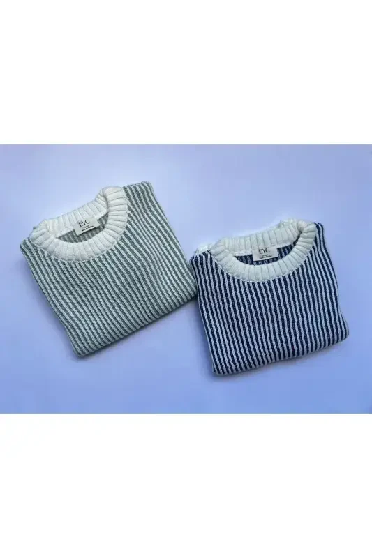 Striped Thessaloniki Knit Oversize Kids Knitwear Sweater (it is a wide cut, please choose your true size) - INDIGO - 2