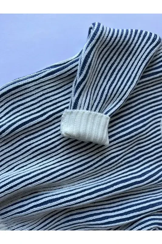 Striped Thessaloniki Knit Oversize Kids Knitwear Sweater (it is a wide cut, please choose your true size) - INDIGO - 3