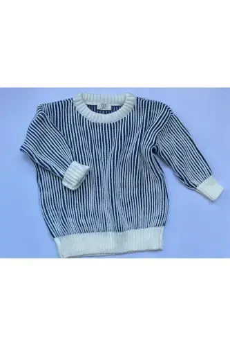 Striped Thessaloniki Knit Oversize Kids Knitwear Sweater (it is a wide cut, please choose your true size) - INDIGO - 4