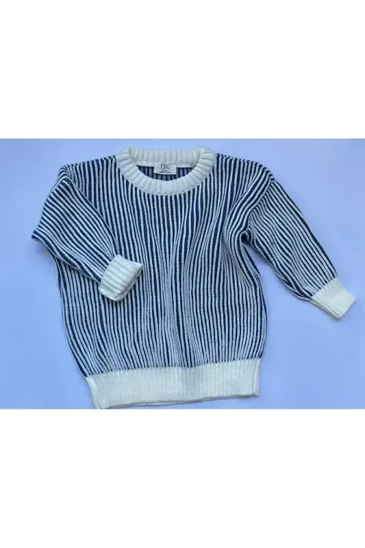 Striped Thessaloniki Knit Oversize Kids Knitwear Sweater (it is a wide cut, please choose your true size) - INDIGO - 4