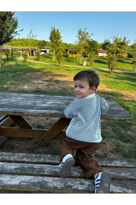 Striped Thessaloniki Knit Oversize Kids Knitwear Sweater (it is a wide cut, please choose your true size) - INDIGO - 5