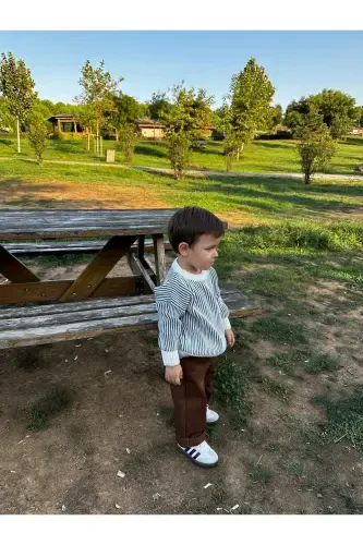 Striped Thessaloniki Knit Oversize Kids Knitwear Sweater (it is a wide cut, please choose your true size) - INDIGO - 7