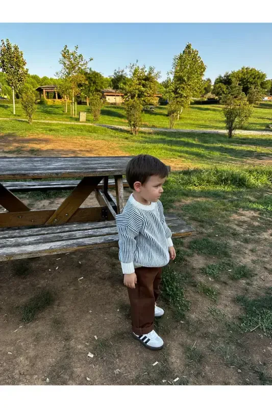 Striped Thessaloniki Knit Oversize Kids Knitwear Sweater (it is a wide cut, please choose your true size) - INDIGO - 7