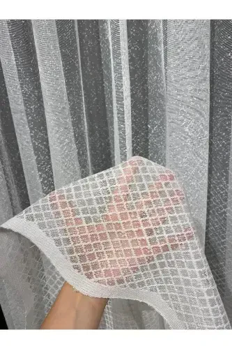 Striped Tulle Curtain Embroidered Patterned - Crown Suitable for Every Room (Medium Pleated) - Off White - 1