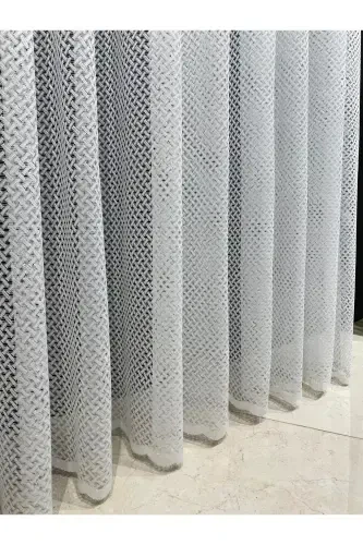 Striped Tulle Curtain Embroidered Patterned - Crown Suitable for Every Room (Medium Pleated) - Off White - 3