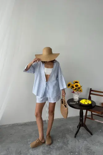 STRIPED TUNIC - SHORTS SUIT - Blue - 4