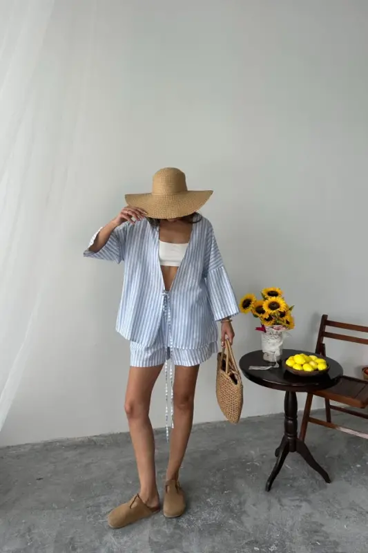 STRIPED TUNIC - SHORTS SUIT - Blue - 4