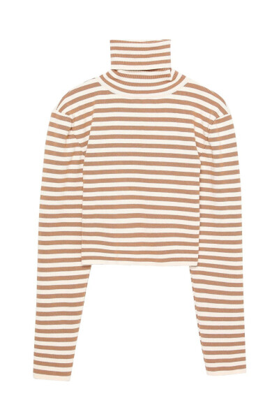 Striped Turtleneck Knit Sweater Ecru-Beige - 3