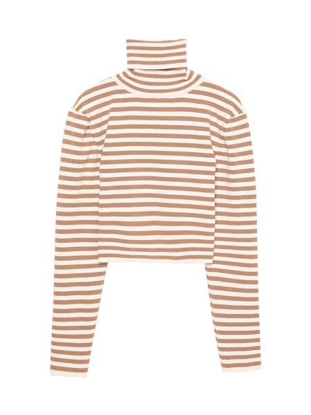 Striped Turtleneck Knit Sweater Ecru-Beige - 2