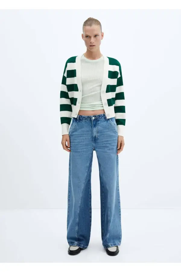 Striped V-neck Cardigan - 2