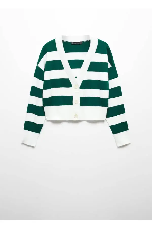 Striped V-neck Cardigan - 3