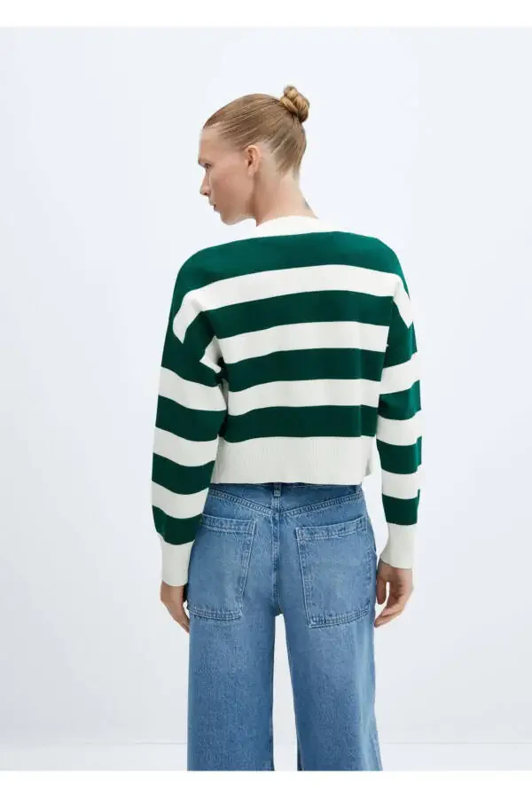 Striped V-neck Cardigan - 4