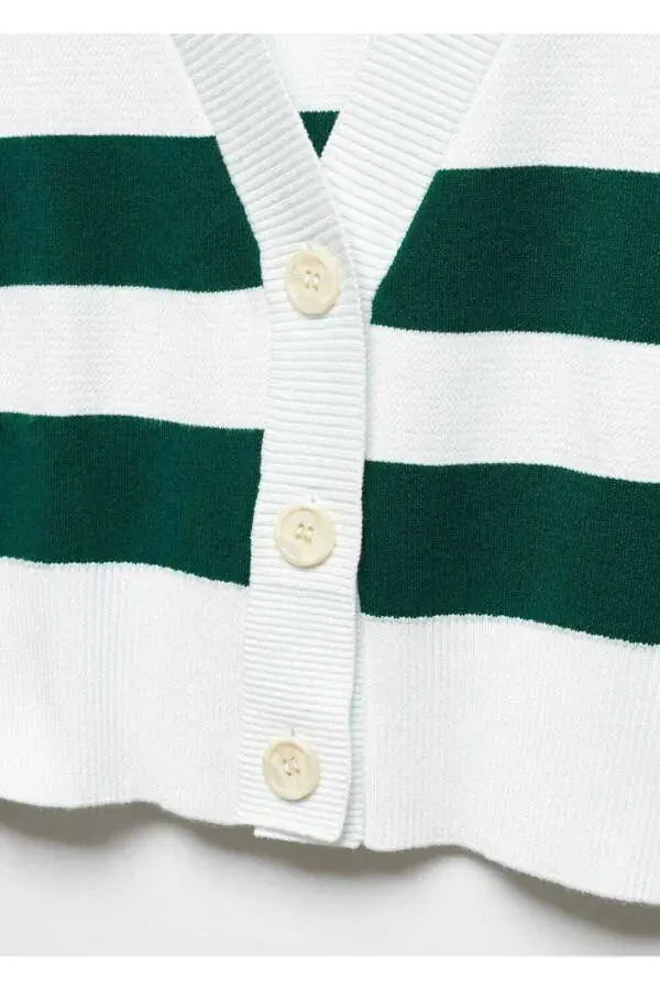 Striped V-neck Cardigan - 5