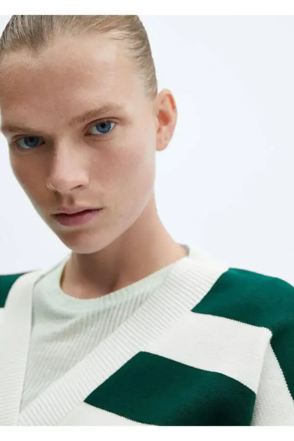 Striped V-neck Cardigan - 6