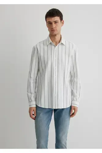 Striped White Shirt Slim Fit / Dar Kesim 0211546- - 3