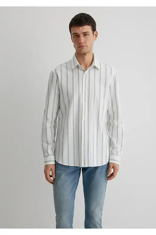 Striped White Shirt Slim Fit / Dar Kesim 0211546- - 3