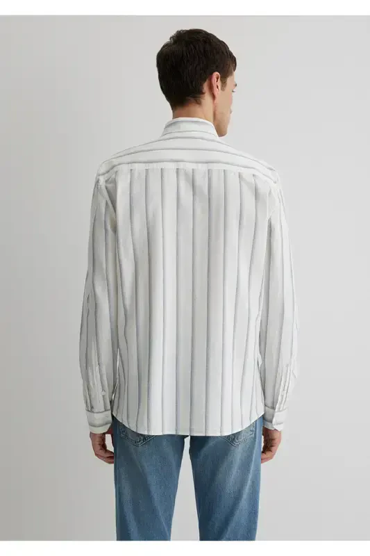 Striped White Shirt Slim Fit / Dar Kesim 0211546- - 4