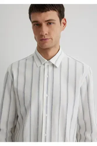 Striped White Shirt Slim Fit / Dar Kesim 0211546- - 5