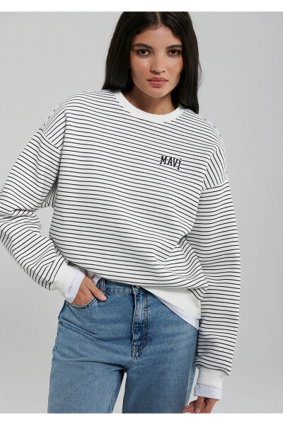 Striped White Sweatshirt with Logo Print 1s10100-85386 - 14