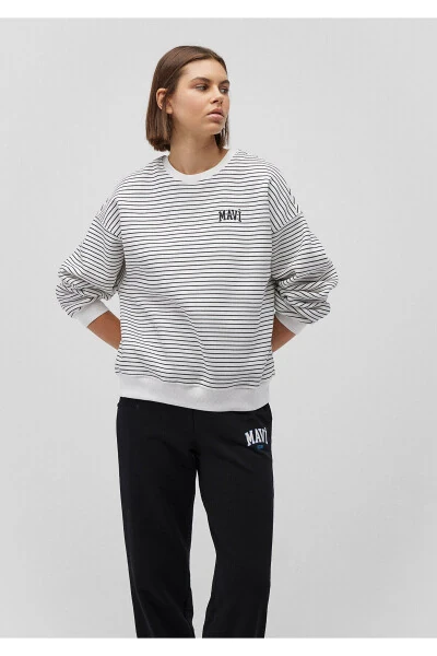 Striped White Sweatshirt with Logo Print 1s10100-85386 - MAVI