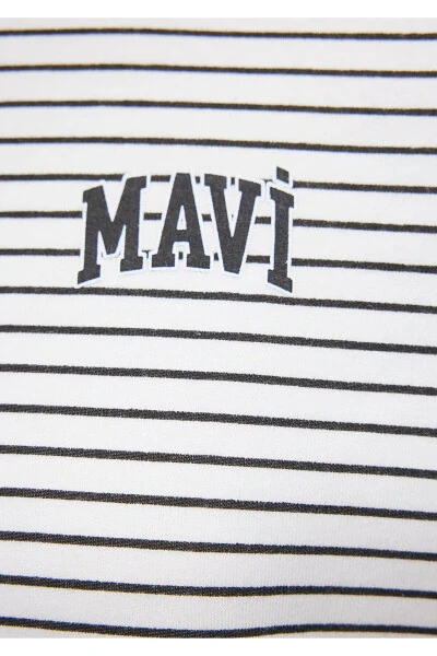 Striped White Sweatshirt with Logo Print 1s10100-85386 - 7