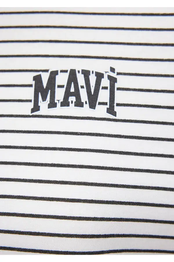 Striped White Sweatshirt with Logo Print 1s10100-85386 - 7