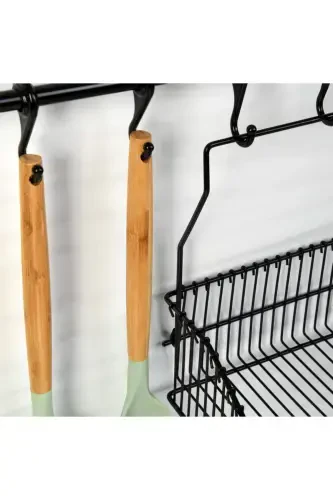 Strong Adhesive 8 Hook Rail (55 CM) 20x30 Wrought Iron Basket-h32+sr30 - 5