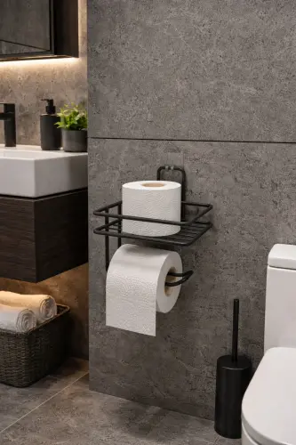 Strong Adhesive Toilet Paper Holder with Shelf Bathroom Organizer - 1