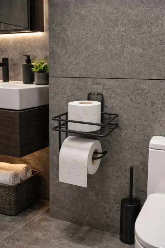 Strong Adhesive Toilet Paper Holder with Shelf Bathroom Organizer - 1