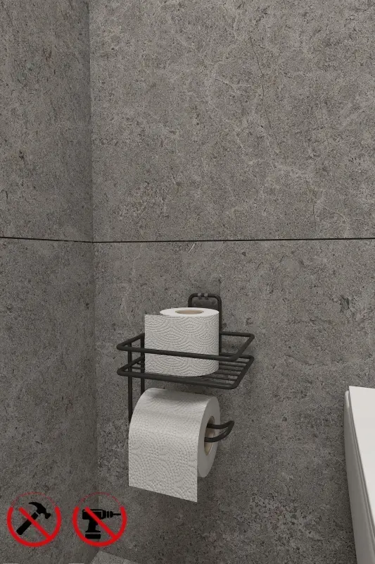 Strong Adhesive Toilet Paper Holder with Shelf Bathroom Organizer - 2