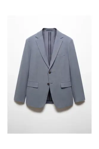 Structured slim fit cotton blazer-Blue - 1