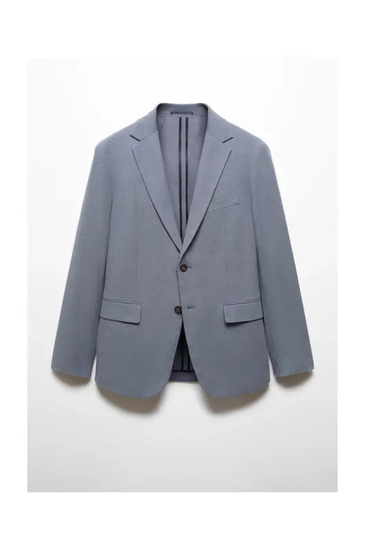 Structured slim fit cotton blazer-Blue - 1
