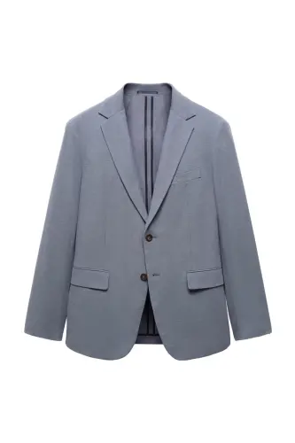 Structured slim fit cotton blazer-Blue - 3