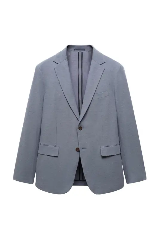 Structured slim fit cotton blazer-Blue - 3
