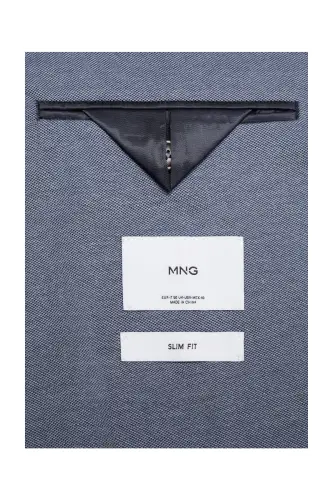 Structured slim fit cotton blazer-Blue - 4