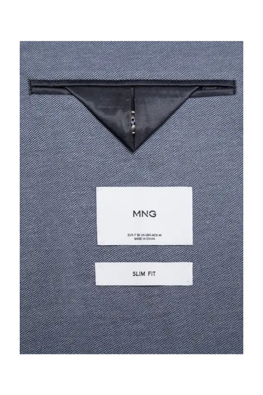 Structured slim fit cotton blazer-Blue - 4