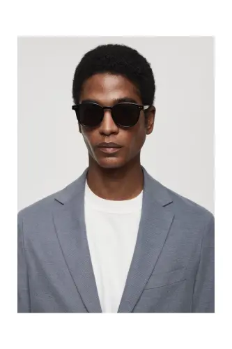 Structured slim fit cotton blazer-Blue - 5