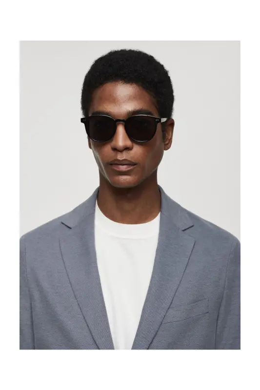 Structured slim fit cotton blazer-Blue - 5