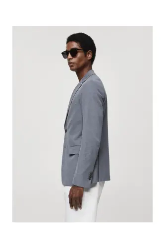 Structured slim fit cotton blazer-Blue - 6