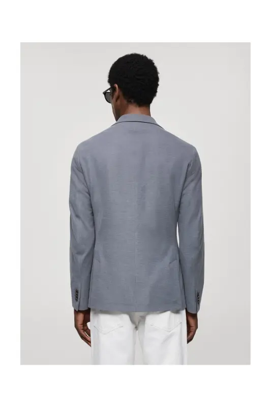 Structured slim fit cotton blazer-Blue - 9