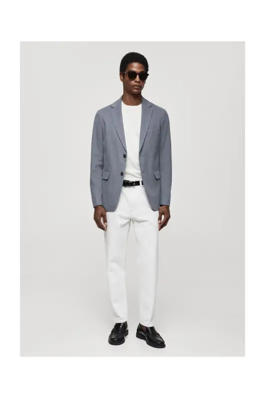 Structured slim fit cotton blazer-Blue - 10