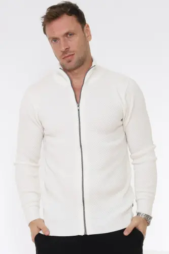 Stuttgart 100% Organic Cotton Zippered Ecru Knit Sweater Cardigan-ECRU 